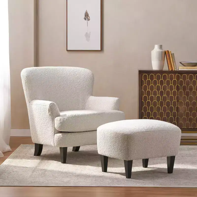 Christopher Knight Home Gerald Contemporary Boucle Upholstered Club Chair and Ottoman Set