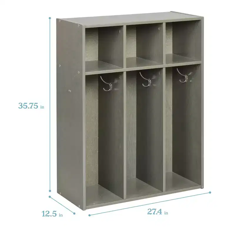 ECR4Kids Streamline 3-Section Toddler Coat Locker with Cubby Storage, Kids Furniture
