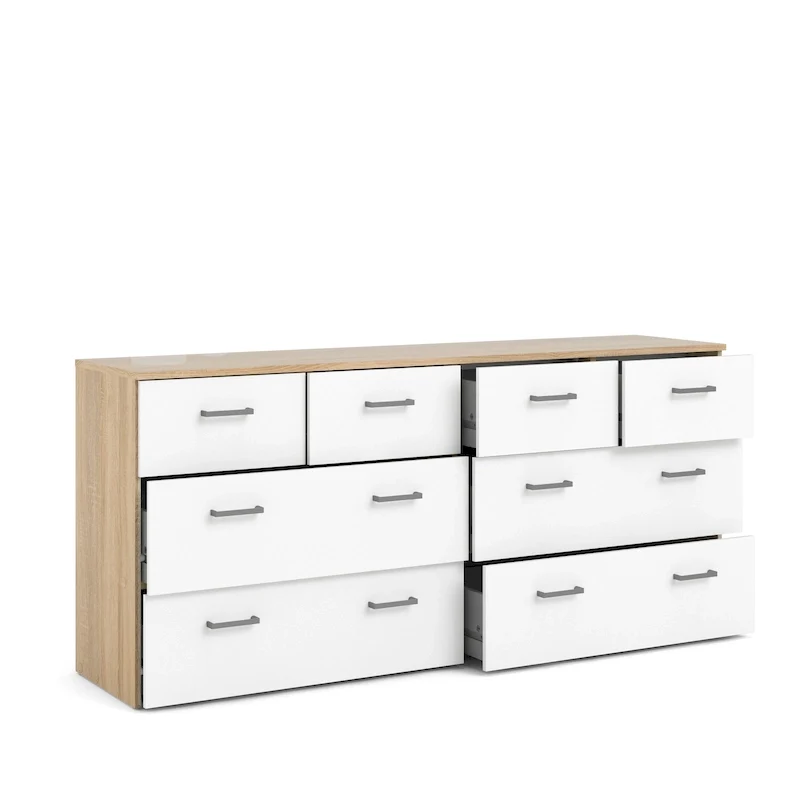 8-Drawer Double Dresser – Oak and White