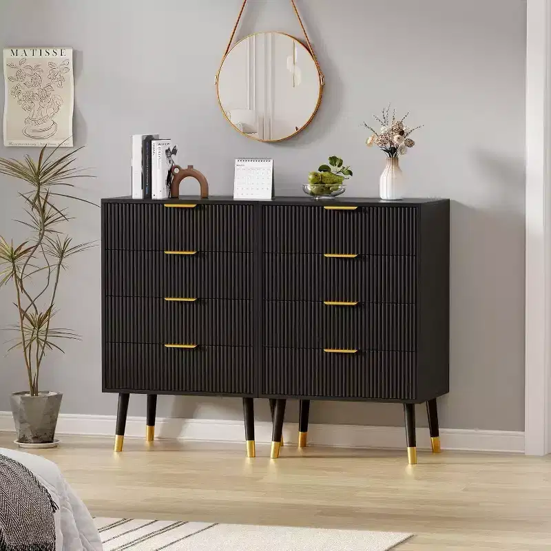 2 Pack 4 Drawer Dresser for Bedroom, Modern Wood Storage Chest, Metal Legs & Gold Handles, Water-Resistant Closet Organizer for Home