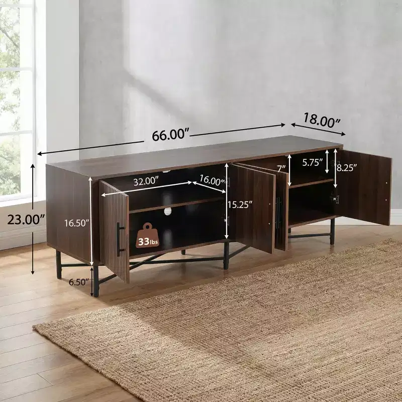 JVNOXK Medieval Modern Multimedia TV Stand with Four Doors Features two adjustable storage shelves Suitable for TVs up to 65 inchesChestnut