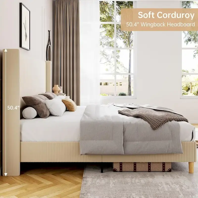 Corduroy Upholstered Platform Bed with 51