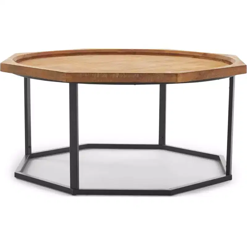 Grayson Coffee Table Light Beige - Finch: Rustic Modern, Compact, Black Matte Base