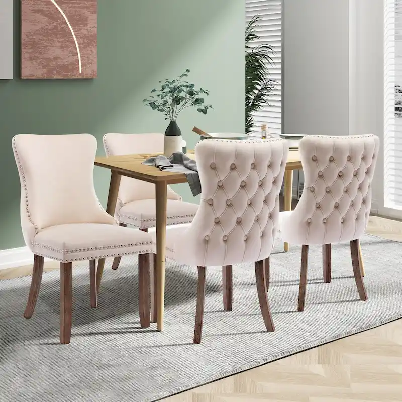 KATA Velvet Upholstered Wingback Dining Chairs Set of 4