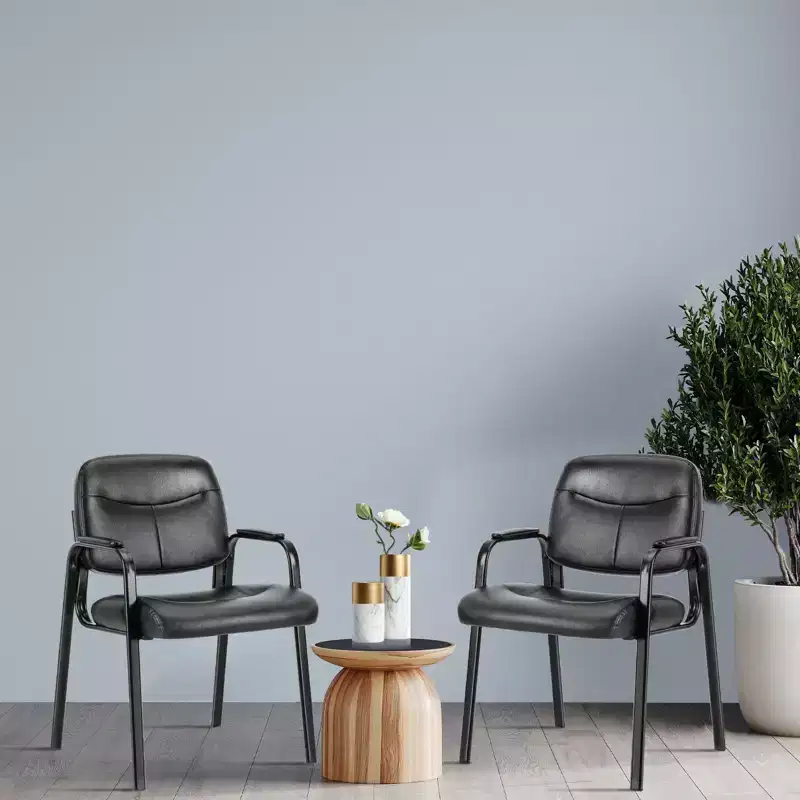 JIONJOY Office Guest Chair Faux Leather Executive with Padded Arm Rest Set of 4| Black