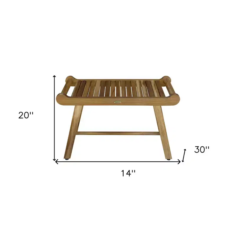 HomeRoots Rectangular Teak Shower Bench With Handles In Natural Finish