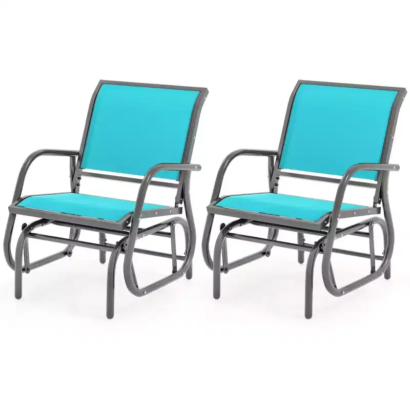Gymax 2PCS Patio Swing Glider Chair with Armrest 4 Pads for Lawn