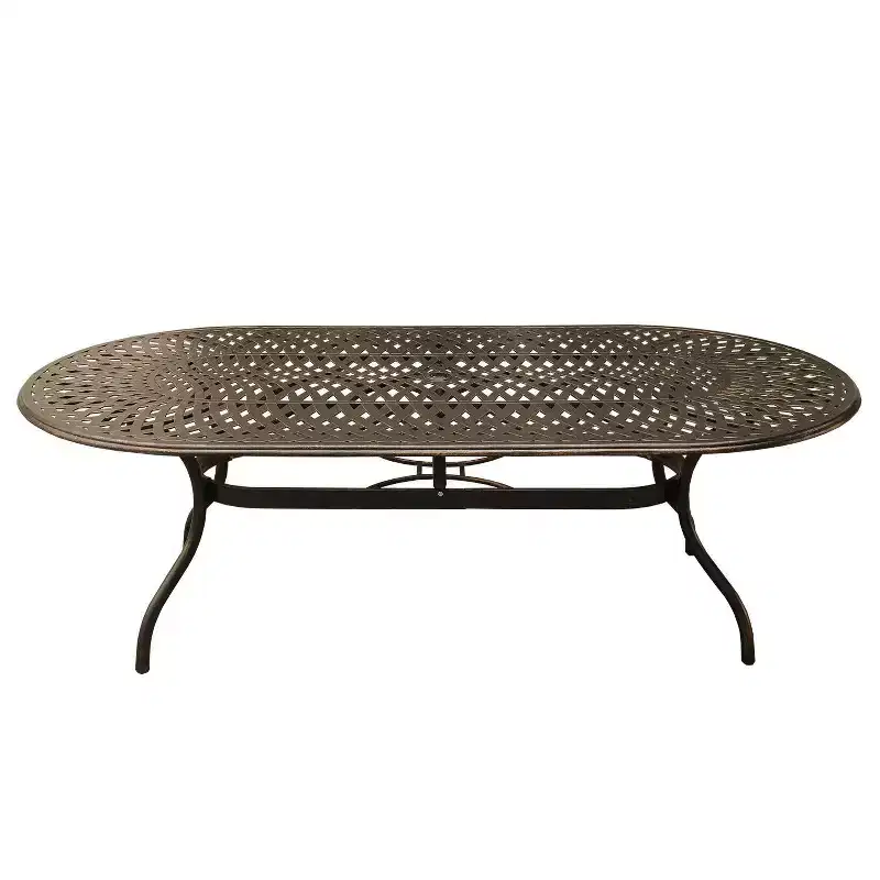 9pc Patio Dining Set with 95" Modern Mesh Lattice Aluminum Oval Table & Arm Chairs - Bronze - Oakland Living: UV-Resistant, Weatherproof