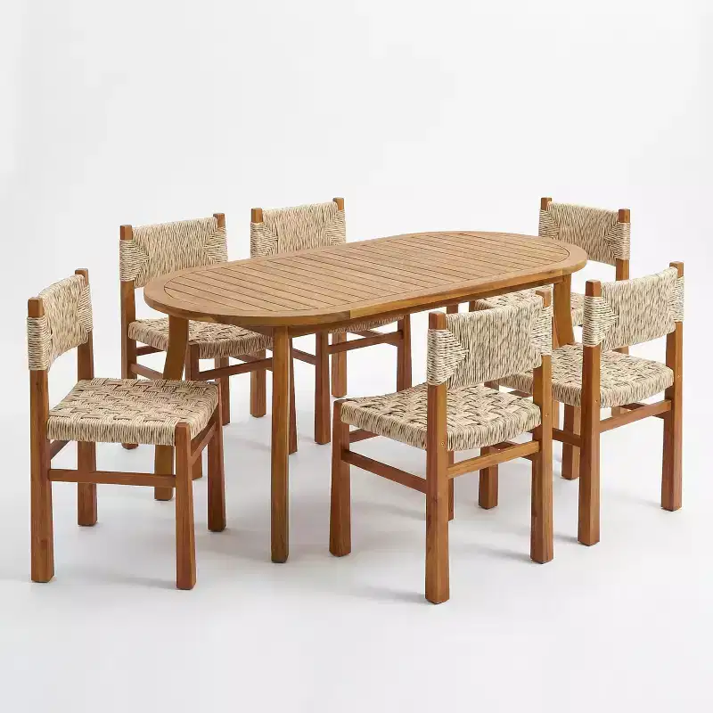 Christopher Knight Home Roya Modern 7 Piece Acacia Patio Dining Set with Wicker and Slatted Design