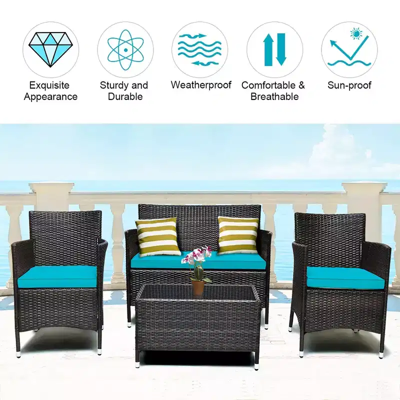 Costway 8PCS Rattan Patio Furniture Set Cushioned Sofa Chair