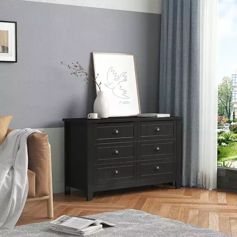 Bowen Grayish Blue Birch Wood Drawer Dresser with Shell Handle