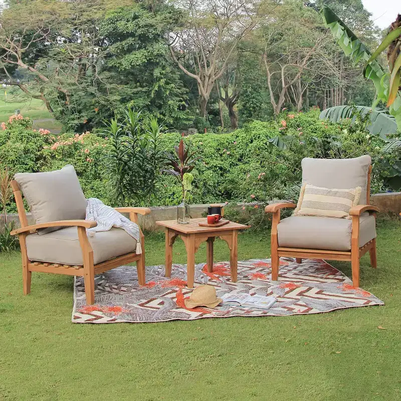 Sonoma Lane Amherst 3pc Teak Outdoor Chat Set with Zippered Cushions