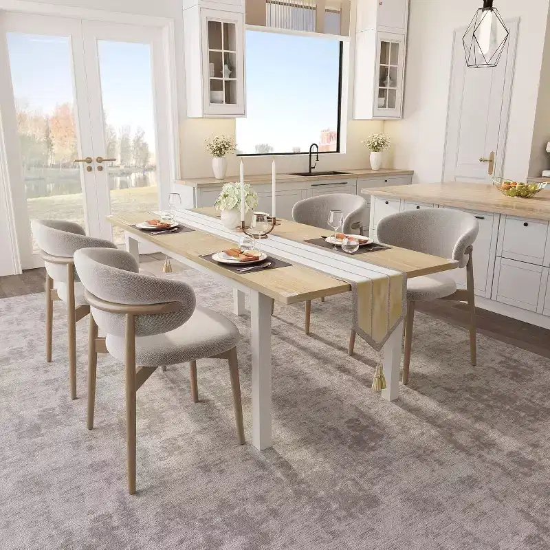 63 Extendable Dining Table for 6-8 People, Large Rectangular Kitchen Table with Metal Frame & MDF Top, Natural Wood Finish, Easy Assembly