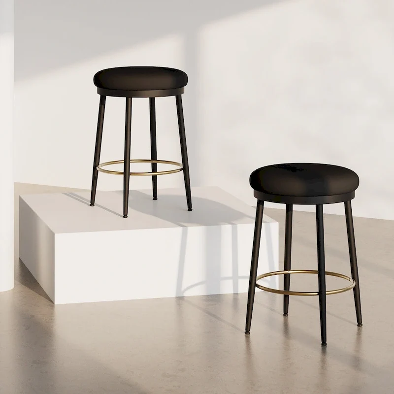 Roomfitters Modern Counter Stools, Set of 2 Bar Height Chairs with Iron Frame, Cushioned Seat and Footrest