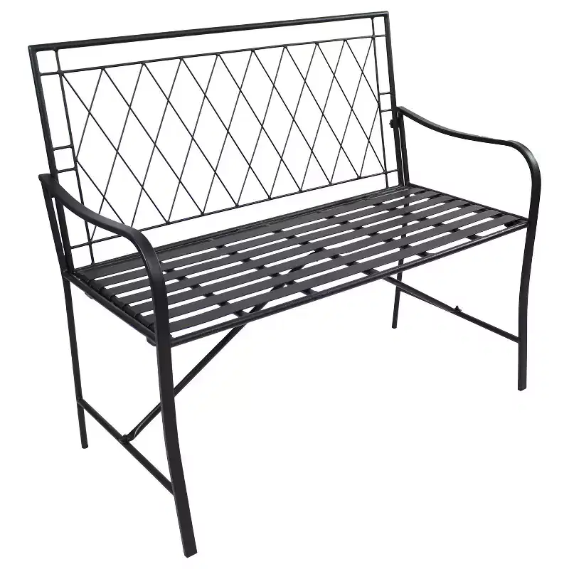 Sunnydaze Outdoor 2-Person Iron Argyle Diamond Patio Bench - Black