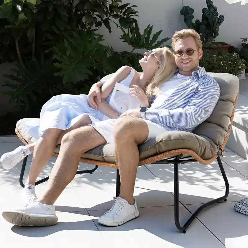 Crestlive Products Outdoor Patio Loveseat All-Weather Rattan With Soft Cushions For Balcony Poolside