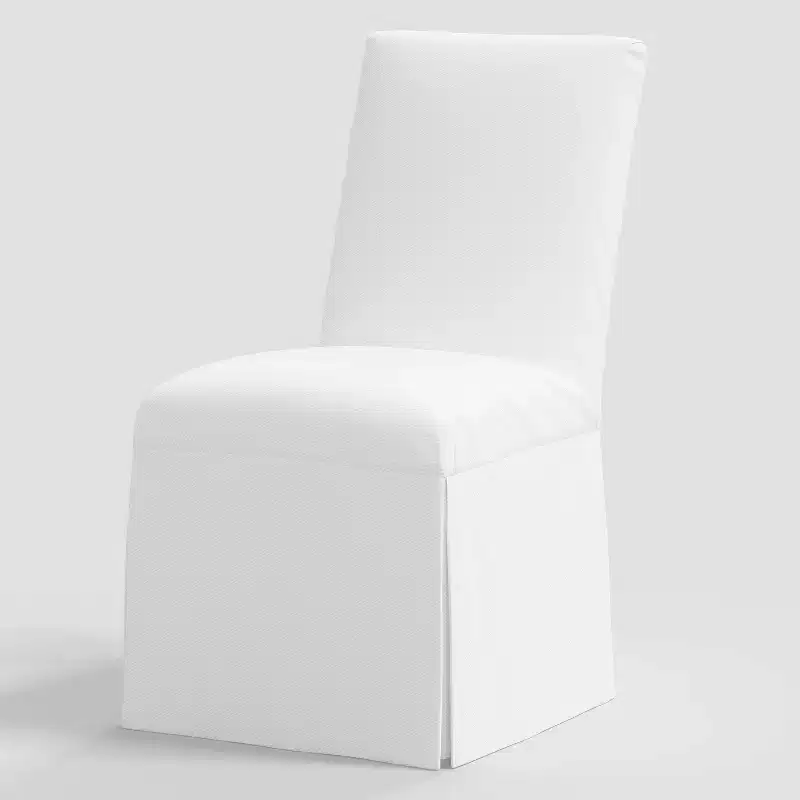 Skirted Slipcover Dining Chair, White Twill, Rubberwood Frame, 250 lb Capacity