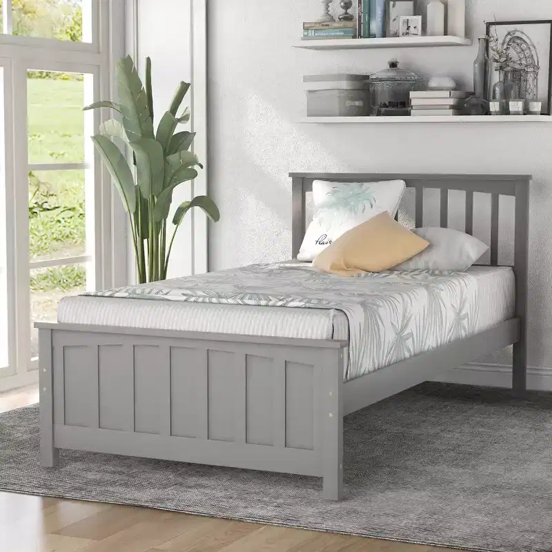 Whisen Classic Twin Size Wood Platform Bed with Headboard and Footboard