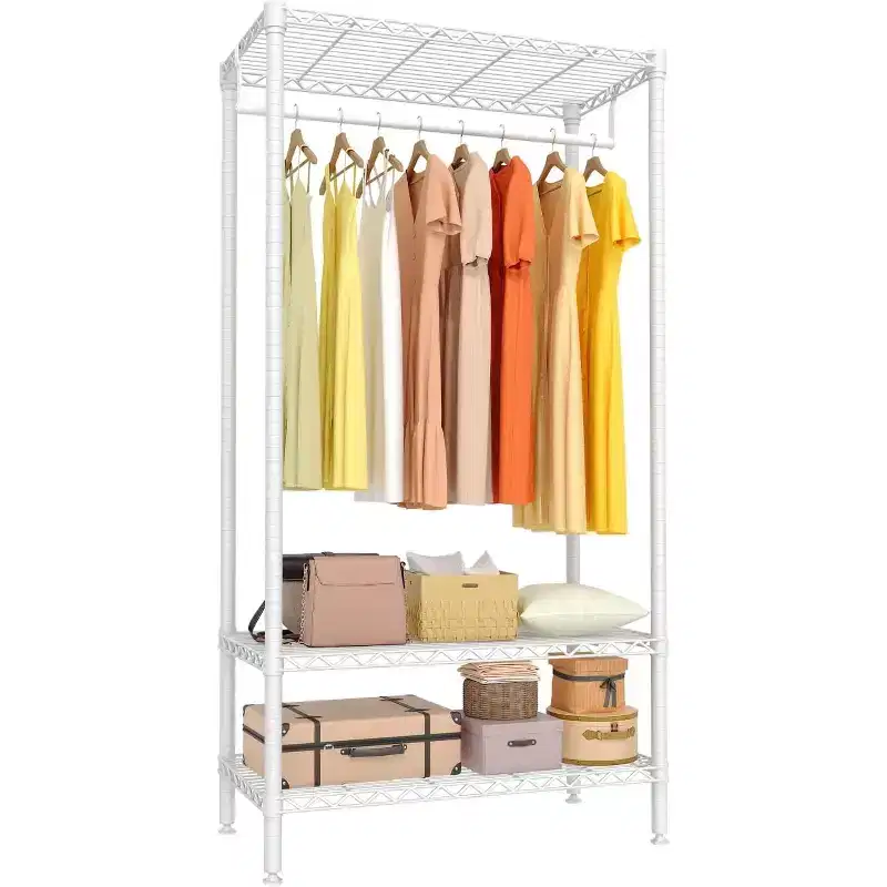 Freestanding Garment Rack, 3-Tier Clothing Rack with Hanging Rod, 660LBS Capacity Metal Wardrobe Storage Organizer