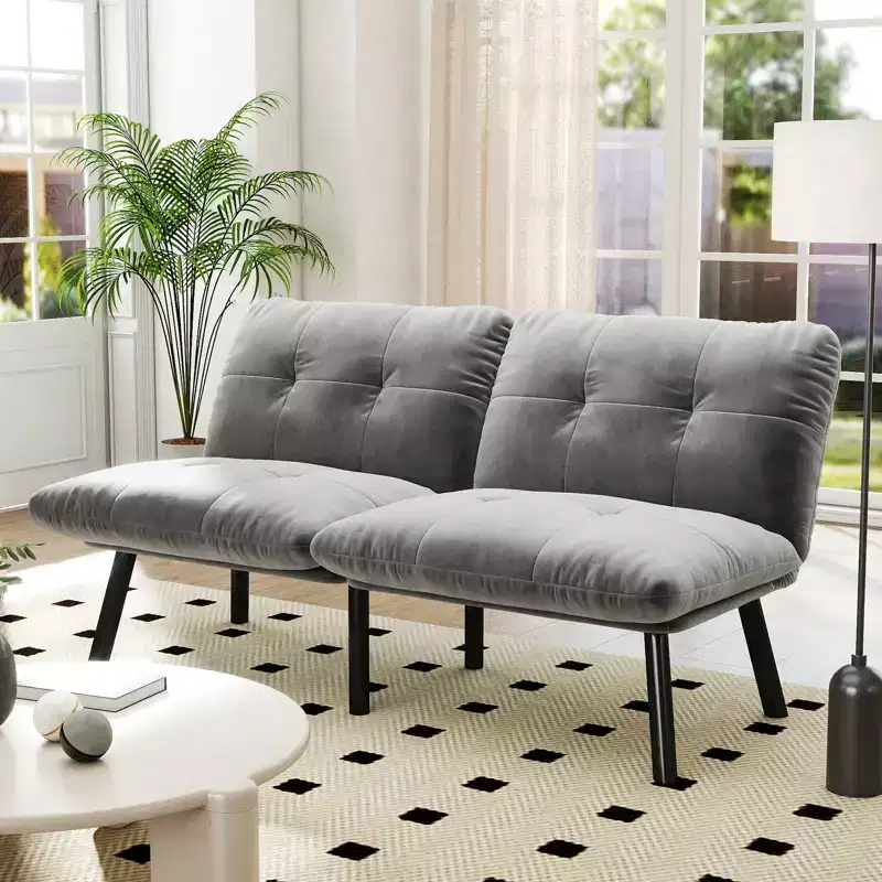 MAYEERTY Two Seat Convertible Folding Modern Sofa for Living Room Small Space Gray