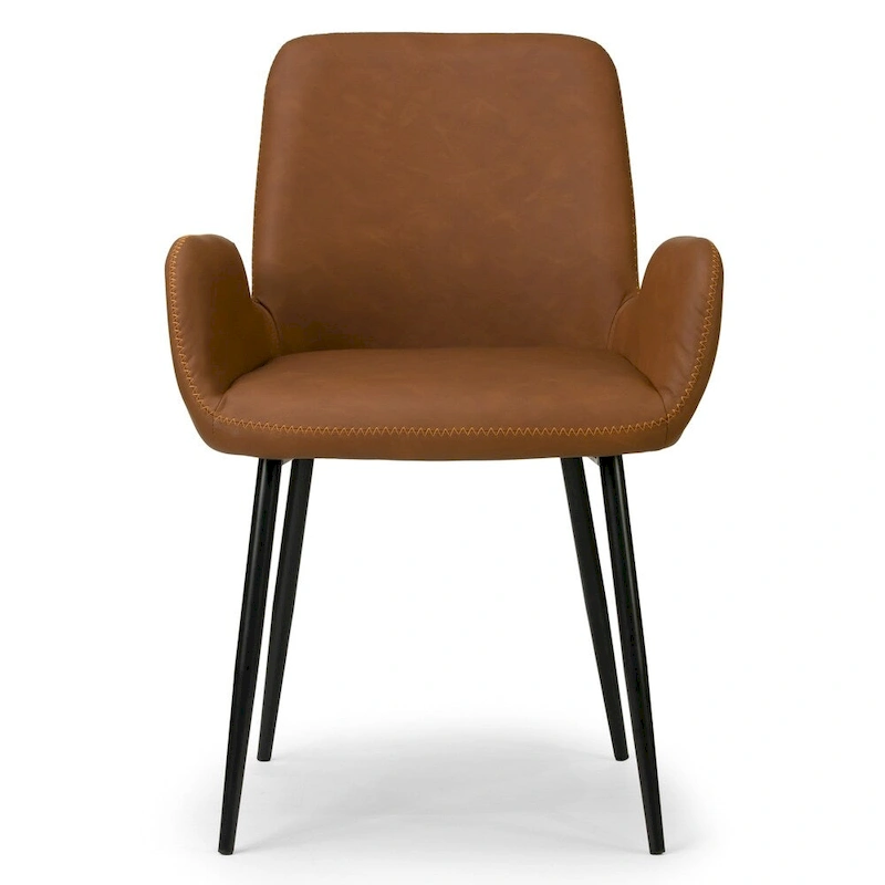Set of 2 Alrik Brown Arm Chair with Zigzag Stitching Black Metal Legs