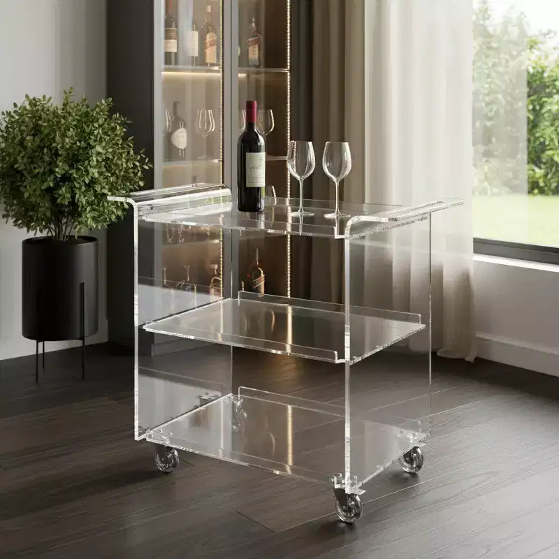 HomeRoots Clear Acrylic Rolling Server Bar Cart