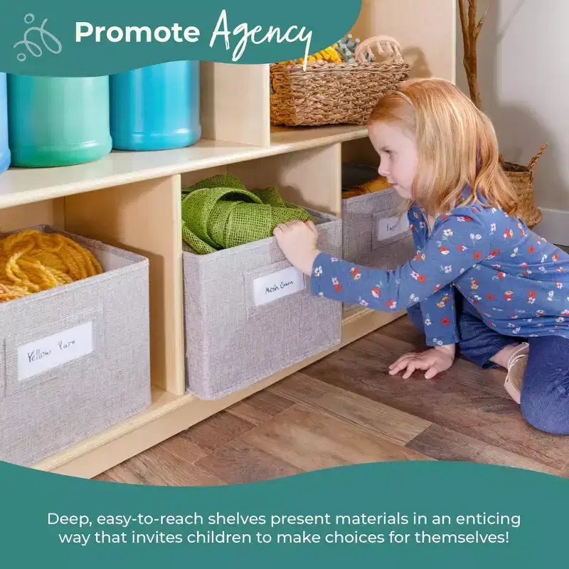 Guidecraft EdQ 3-Shelf 8-Compartment Storage 36: Wooden Cubby Cube Bookshelf Organizer, Home and Classroom Bookcase with Fabric Bins