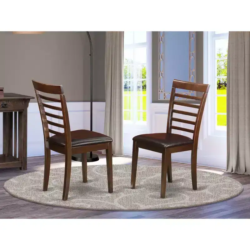 HomeStock Milan Dining Chairs Ladder Back Wood Seat Saddle Brown Set of 2