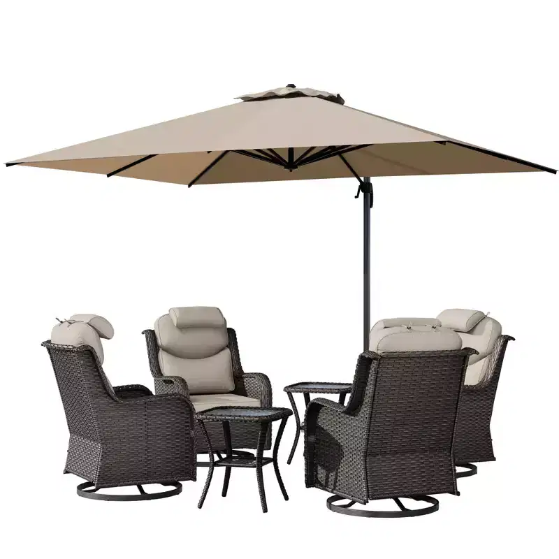 UPTIOT Outdoor Relaxation Set with Rocking Chairs, Side Tables & Sunshade Umbrella for Patio