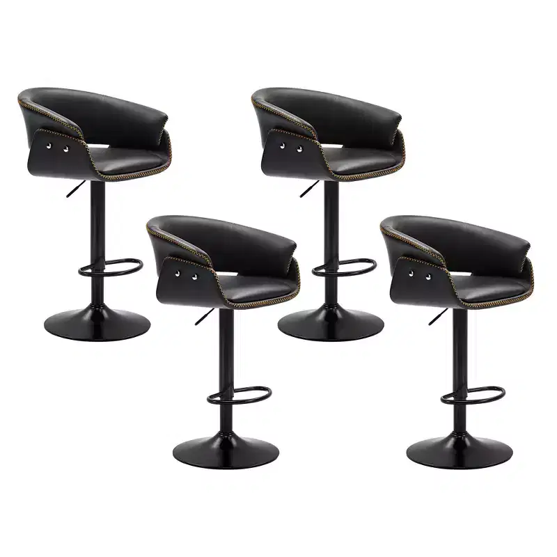KERDOM Bar Stools Set of 4, Modern Adjustable Swivel Bar Chairs, Faux Leather Upholstered Adjustable Height for Living Room, Black