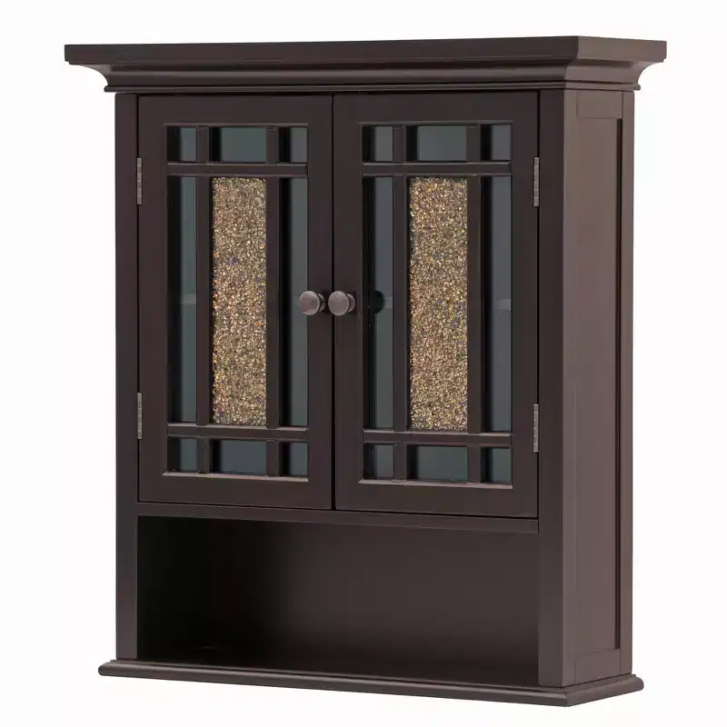 Two-Door Wall Cabinet with Glass Mosaic Doors in Dark Espresso