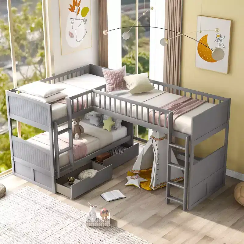 Okak Triple Sleeper Twin Loft Bed with Storage,Space-Saving Bunk Beds with 2 Drawers & Play Area Underneath,High Loft Beds for Kids,Teens