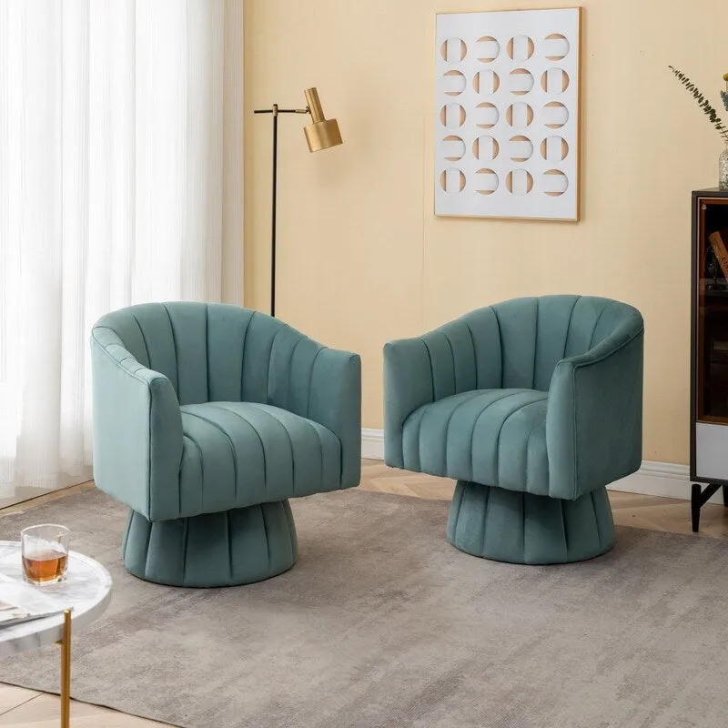 SEYNAR Modern Glam Velvet Upholstered Round 360 Degree Swivel Accent Barrel Chair Set of 2