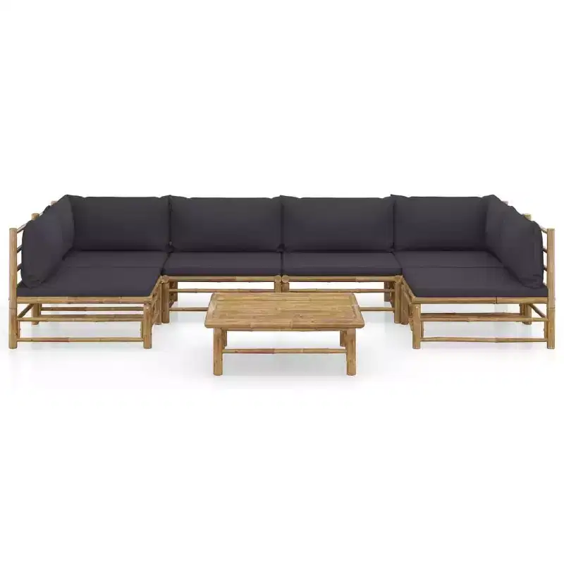 vidaXL Garden Lounge Set Dark Grey Bamboo, 100% Polyester 7 Piece