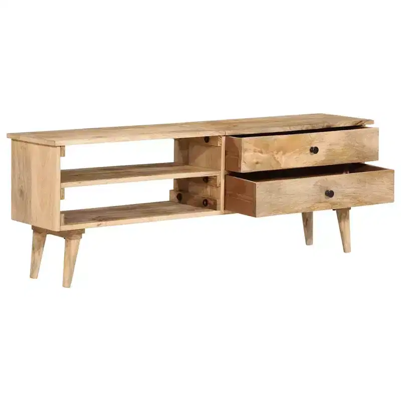 vidaXL Solid Mango Wood TV Cabinet - Rustic Farmhouse Style Entertainment Center with Drawers and Compartments - 55.1x11.8x19.7 Brown TV Stand