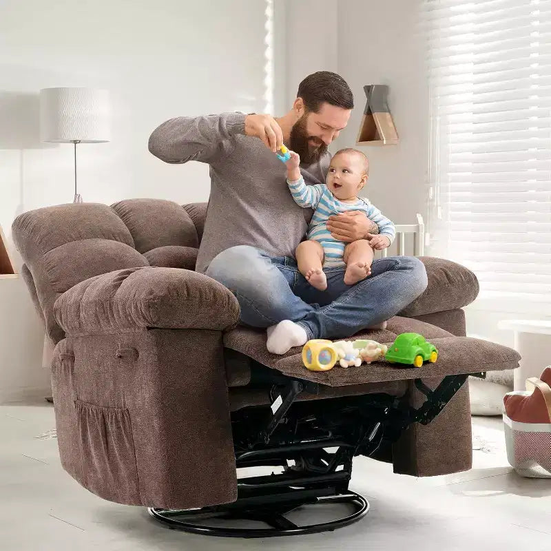 COZONY Adult Swivel Rocker Recliner Chair, Overstuffed Chenille Glider, Manual Tilt, Footrest, 360 Swivel, Living Room/Nursery