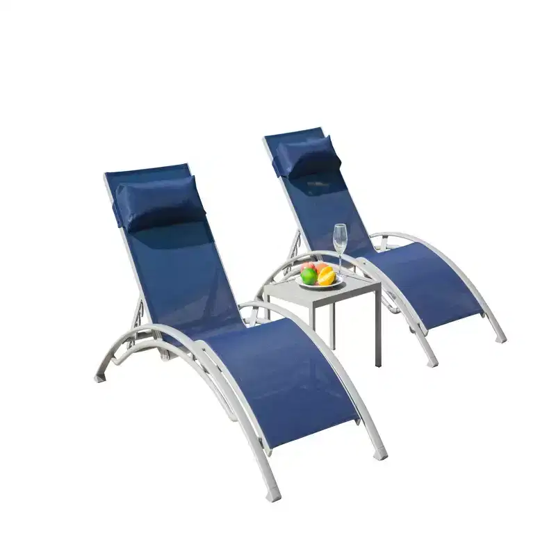 GDFStudio SunCurve Outdoor 3 Piece Metal and Textilene Stackable Chaise Lounge Set