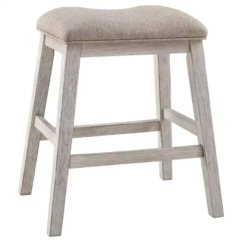 Signature Design by Ashley Set of 2 Skempton Upholstered Counter Height Barstools Beige: Polyester, Wood Frame, Footrest