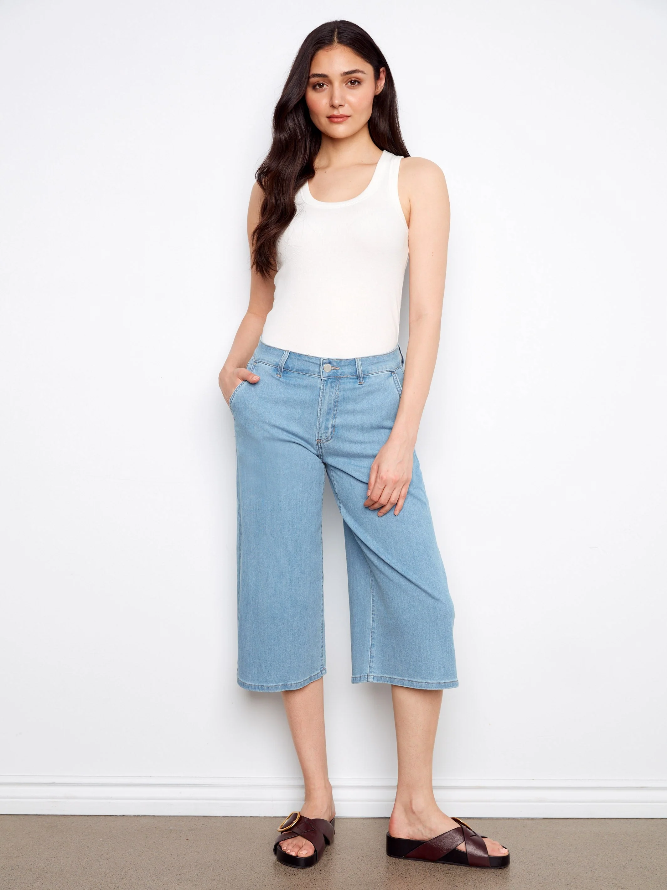 Cropped Palazzo Jeans - Light Blue
