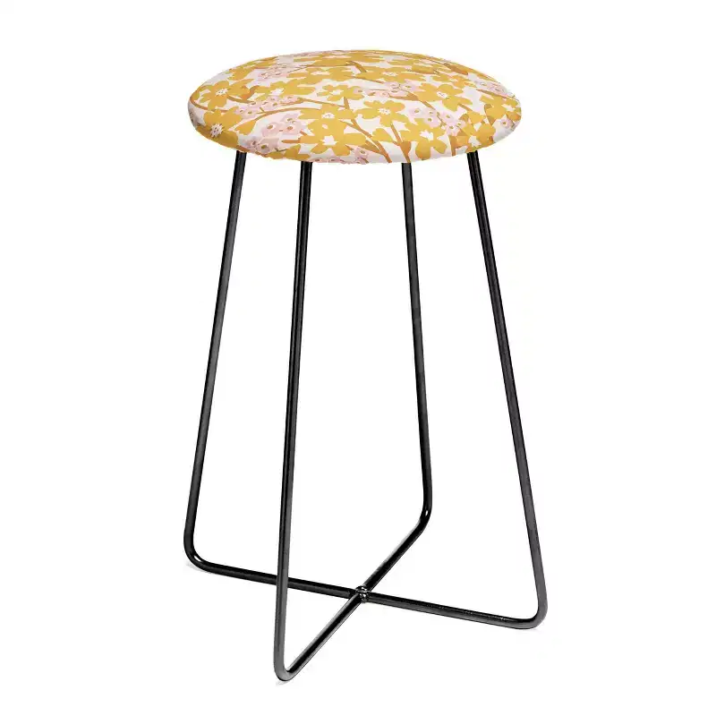 Wildflowers Print Round Counter Height Barstool with Steel Frame