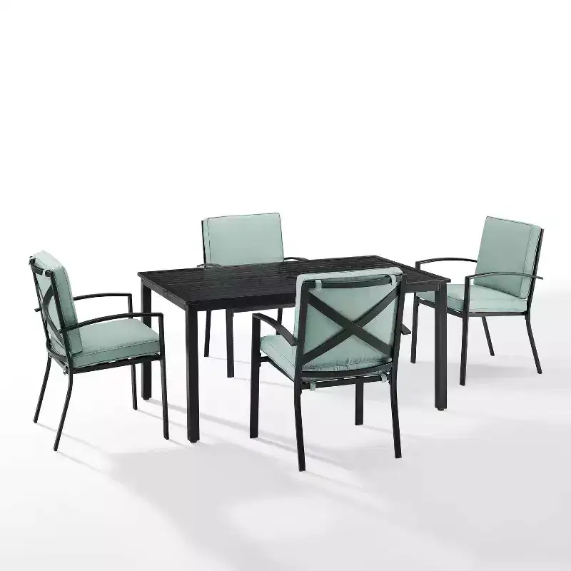 Kaplan 5pc Outdoor Dining Set with Arm Chairs Mist/Oil Rubbed Bronze - Crosley: Steel Frame, UV-Resistant, Seats 4