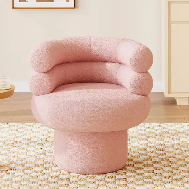 TUYOHW Plush Teddy Fleece Accent Vanity Chair,Lounge Swivel Chair with Round Barrel Back,Sturdy Base,Swivel Armchair for Living Room,Bedroom