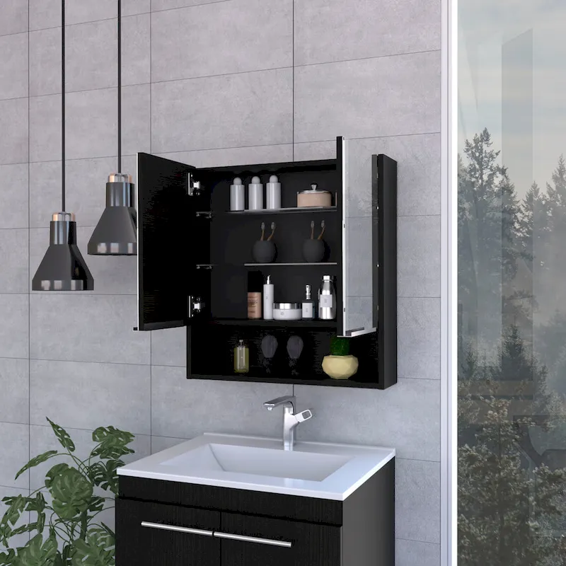 Medicine Cabinet with Mirror,Three Internal Shelves, Black Wengue Finish