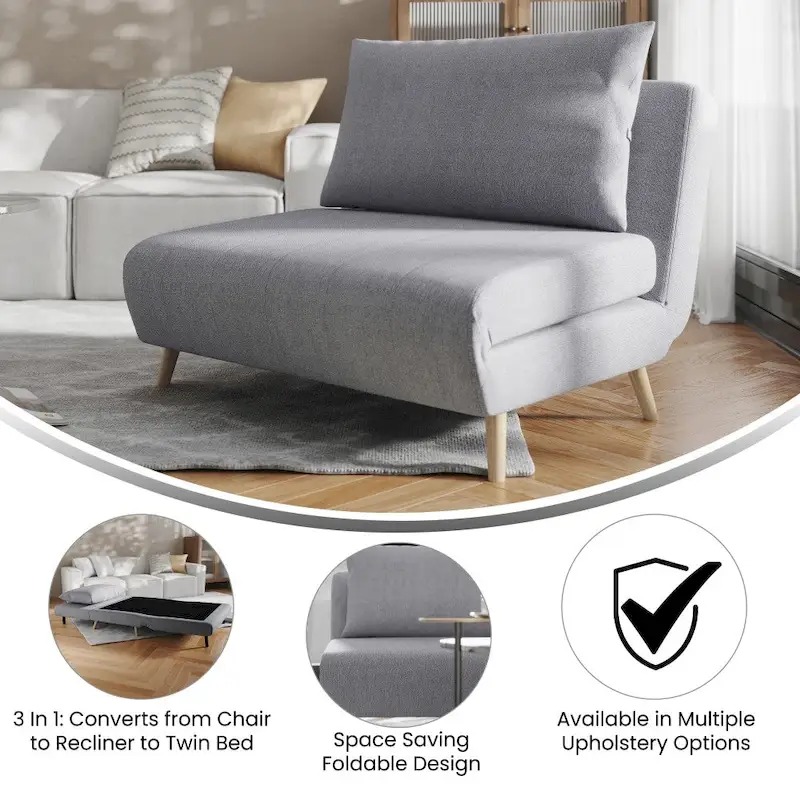 Foldable Sleep Chair with Hideaway Legs and Backrest Pillow - 75.5D x 41W x 30H