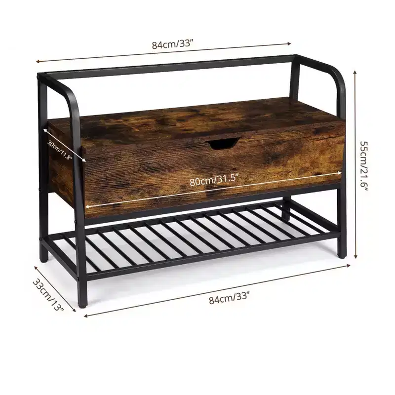 Shoe Bench, Lift Top Shoe Storage Bench, Entryway Bench, Metal and Wood Shoe Rack Organizer for Entry, Bedroom, Closet, Living Room
