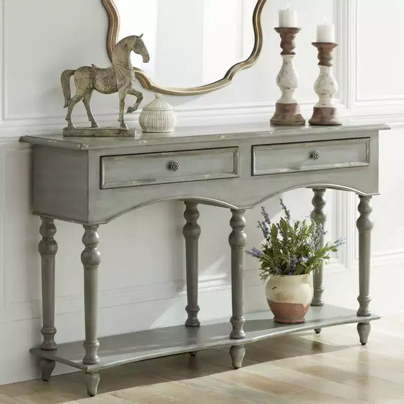 Crestview Collection Traditional Wood Rectangular Console Table 62 x 16 with Drawer Antiqued Gray Turned Legs Living Room Home