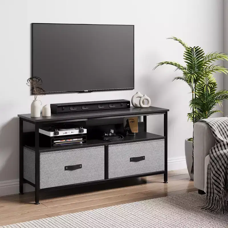 TV Stand with 2 Fabric Drawers for 55 Inch TV Entertainment Center with Storage Cabinets Media Console with Open Shelf Entertainment Stand