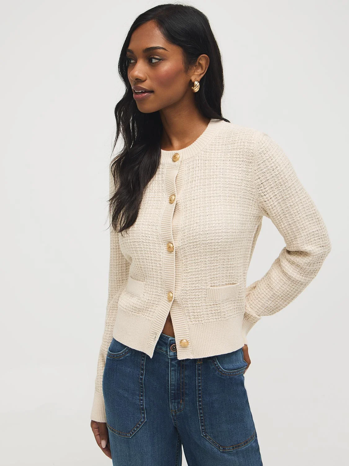 Cotton Blend Button-Front Cardigan