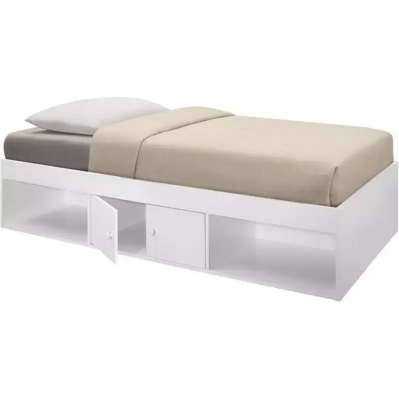 Kings Brand Furniture Twin Size Wood Platform Bed with Storage, White - Durable and Functional Bedroom Furniture