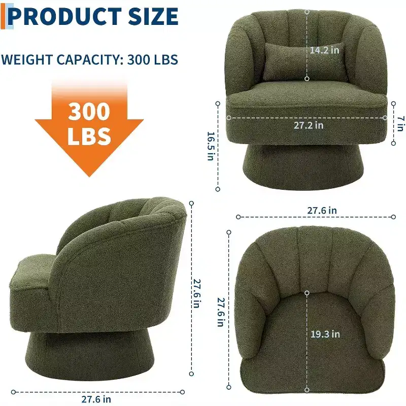 Swivel Barrel Chair - Teddy Bear Velvet Upholstered Modern Armchair with Striped Backrest & Plush Padding,for Living Room, Bedroom